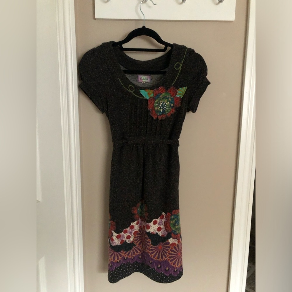 Vintage Anthropologie wool applique midi dress